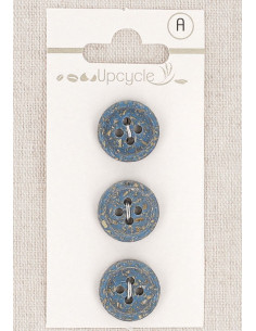 Card of 3 blue buttons 15 mm 4 holes - Rolled rice grains
