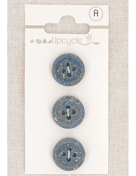 Card of 3 blue buttons 15 mm 4 holes - Rolled rice grains