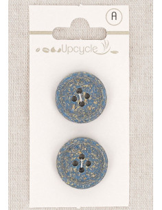 Card of 2 blue buttons 20 mm 4 holes - Rolled rice grains
