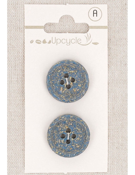 Card of 2 blue buttons 20 mm 4 holes - Rolled rice grains