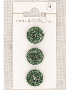 Card of 3 green 15 mm buttons with 4 holes - Rolled rice grains