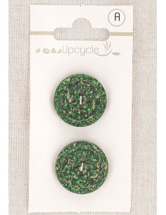 Card of 2 green 20 mm buttons with 4 holes - Rolled rice grains