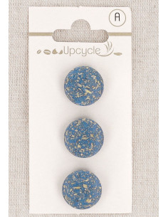 Card of 3 blue shank buttons 15 mm - Rice grains