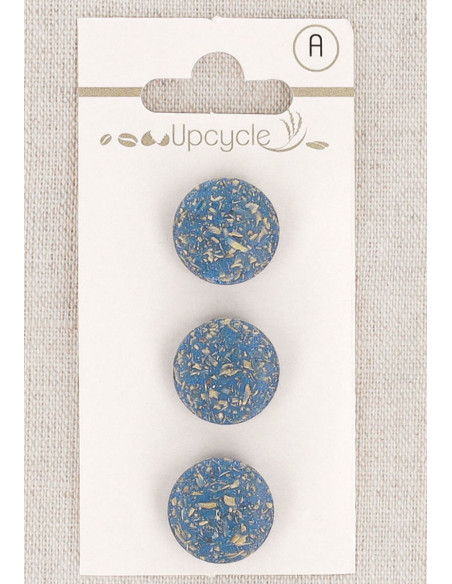 Card of 3 blue shank buttons 15 mm - Rice grains