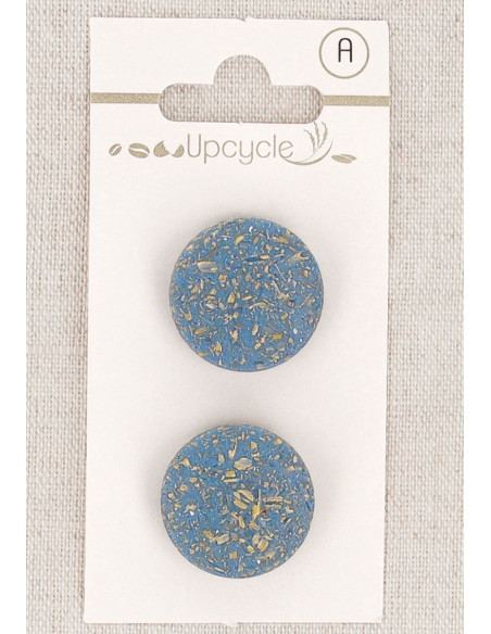 Card of 2 blue shank buttons 20 mm - Rice grains