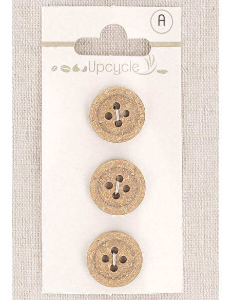 Card of 3 beige buttons 15 mm 4 holes - Rolled edge fantasies