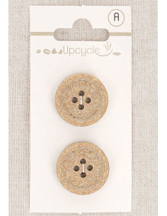 Card of 2 beige buttons 20 mm 4 holes - Rolled edge fantasies