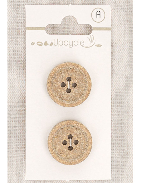 Card of 2 beige buttons 20 mm 4 holes - Rolled edge fantasies