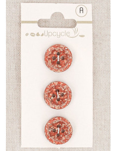 Card of 3 copper buttons 15 mm 4 holes - Fancy rolled edge
