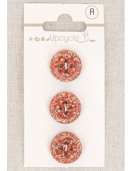 Card of 3 copper buttons 15 mm 4 holes - Fancy rolled edge