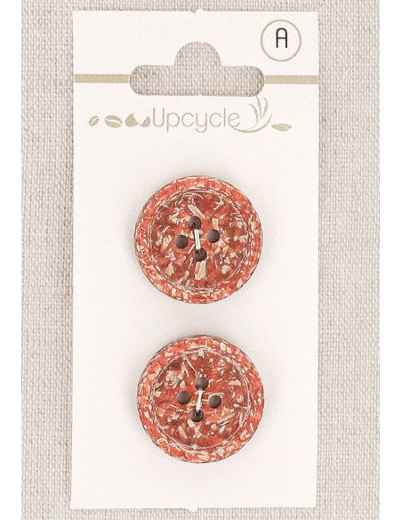 Card of 2 copper buttons 20 mm 4 holes - Fancy rolled edge