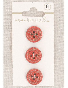Card of 3 red buttons 15 mm 4 holes - Fancy rolled edge