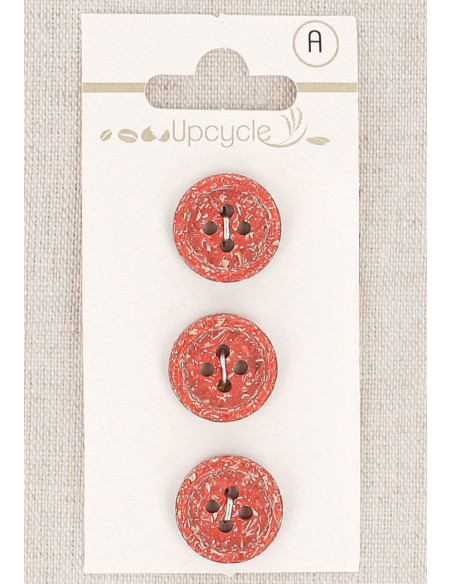 Card of 3 red buttons 15 mm 4 holes - Fancy rolled edge