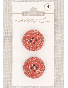 Card of 2 red buttons 20 mm 4 holes - Fancy rolled edge