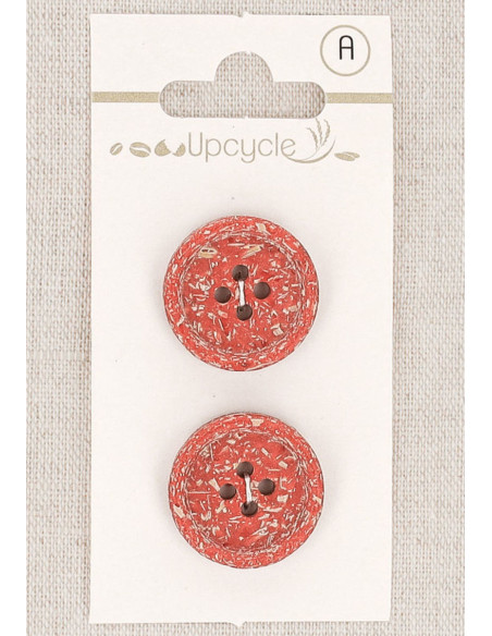Card of 2 red buttons 20 mm 4 holes - Fancy rolled edge