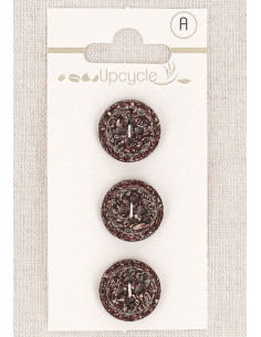 Card of 3 purple buttons 15 mm 4 holes - Fancy rolled edge