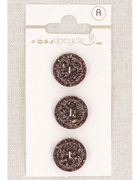 Card of 3 purple buttons 15 mm 4 holes - Fancy rolled edge