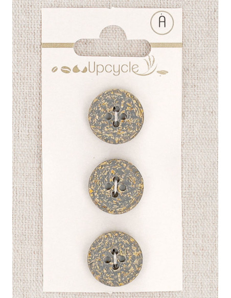 Card of 3 gray buttons 15 mm 4 holes - Fantasies