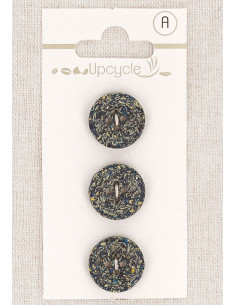 Card of 3 petrol blue buttons 15 mm 4 holes - Fantasies