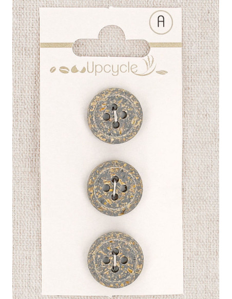 Card of 3 gray buttons 15 mm 4 holes - Fancy rolled edge