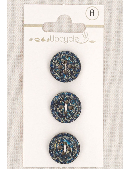 Card of 3 petrol green buttons 15 mm 4 holes - Rolled edge fantasies