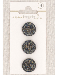 Card of 3 petrol blue buttons 15 mm 4 holes - Rolled edge fantasies
