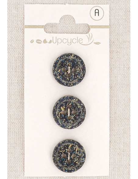 Card of 3 petrol blue buttons 15 mm 4 holes - Rolled edge fantasies