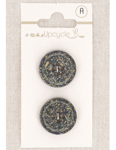 Card of 2 petrol blue buttons 20 mm 4 holes - Rolled edge fantasies