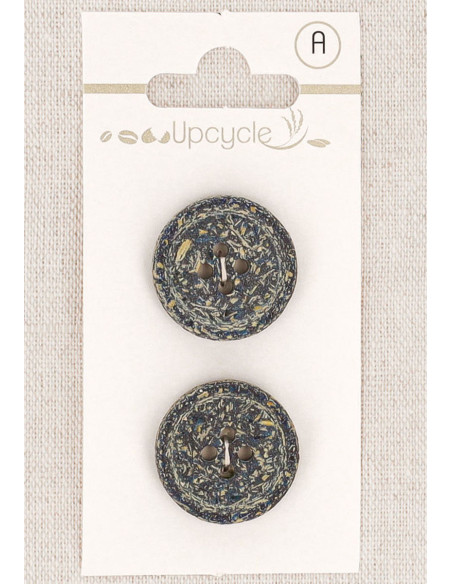 Card of 2 petrol blue buttons 20 mm 4 holes - Rolled edge fantasies