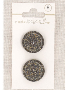Card of 2 ebony buttons 20 mm 4 holes - Rolled edge fantasies
