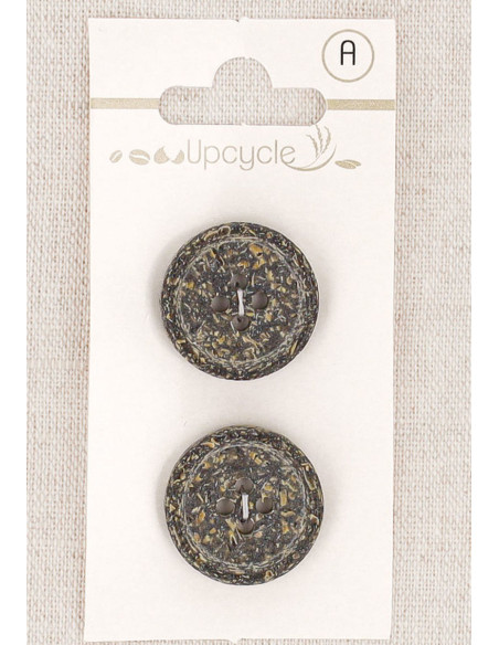 Card of 2 ebony buttons 20 mm 4 holes - Rolled edge fantasies