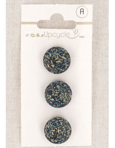 Card of 3 petrol green shank buttons 15 mm - Fantaisies