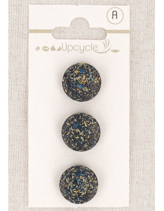 Card of 3 petrol blue shank buttons 15 mm - Fantaisies