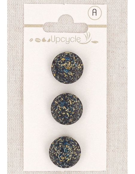 Card of 3 petrol blue shank buttons 15 mm - Fantaisies