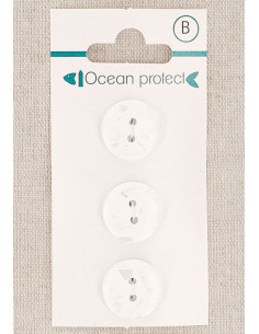 Card of 3 white buttons 15 mm 2 holes - Flat
