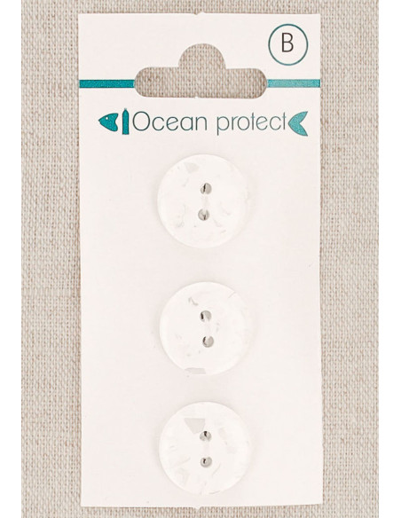 Card of 3 white buttons 15 mm 2 holes - Flat