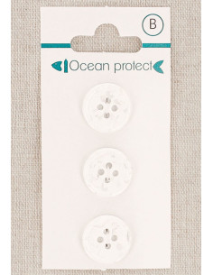 Card of 3 white buttons 15 mm 4 holes - Rolled edge