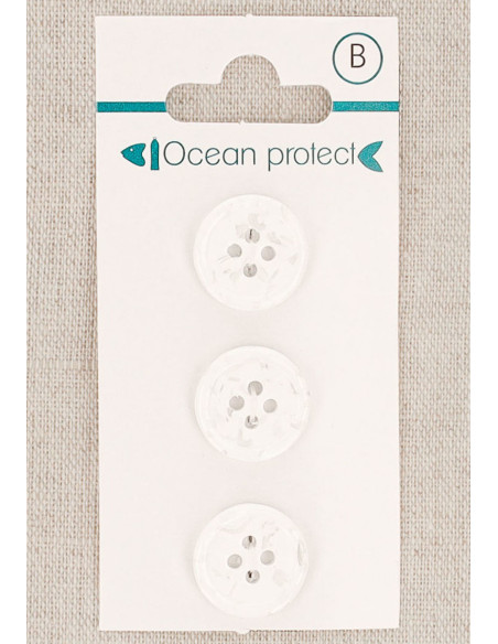 Card of 3 white buttons 15 mm 4 holes - Rolled edge