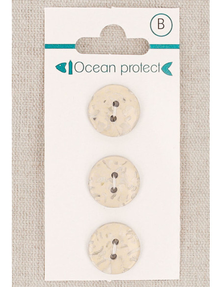 Card of 3 beige buttons 15 mm 2 holes - Flat