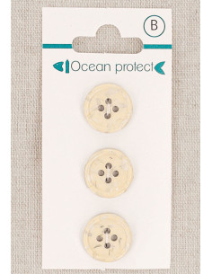 Card of 3 beige buttons 15 mm 4 holes - Rolled edge