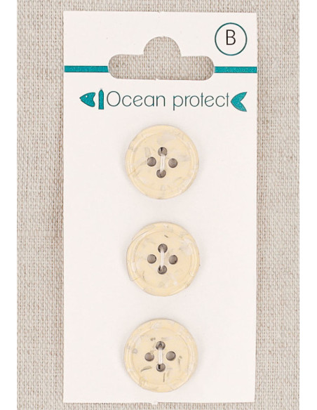 Card of 3 beige buttons 15 mm 4 holes - Rolled edge