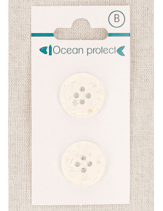 Card of 2 white buttons 18 mm 4 holes - Rolled edge
