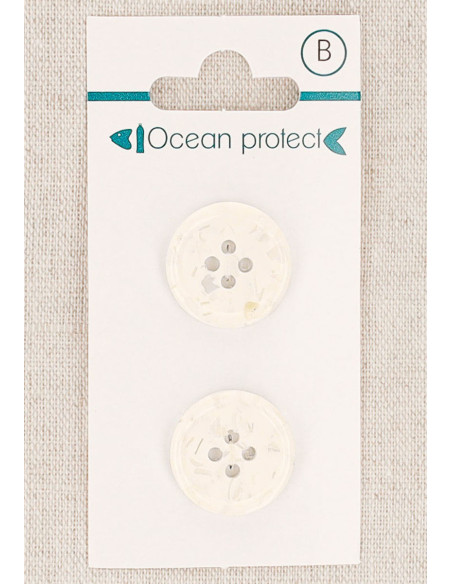 Card of 2 white buttons 18 mm 4 holes - Rolled edge