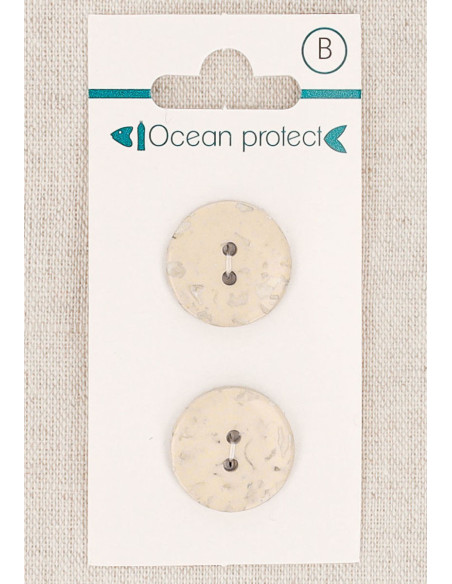 Card of 2 beige buttons 18 mm 2 holes - Flat