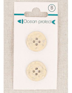 Card of 2 beige buttons 18 mm 4 holes - Rolled edge
