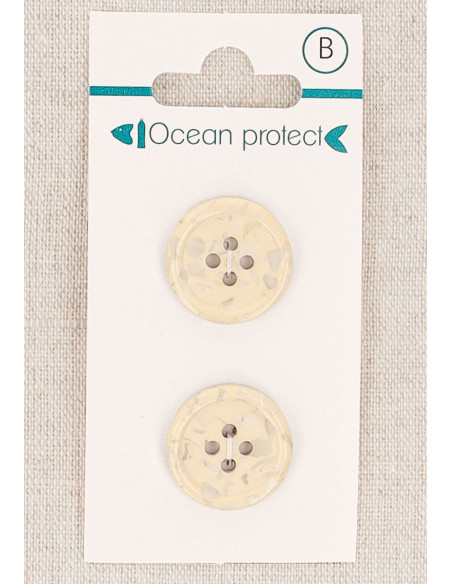 Card of 2 beige buttons 18 mm 4 holes - Rolled edge