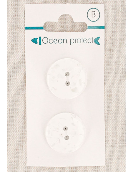 Card of 2 white buttons 20 mm 2 holes - Flat