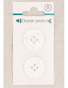 Card of 2 white buttons 20 mm 4 holes - Rolled edge