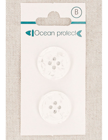 Card of 2 white buttons 20 mm 4 holes - Rolled edge