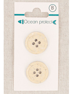 Card of 2 beige buttons 20 mm 4 holes - Rolled edge
